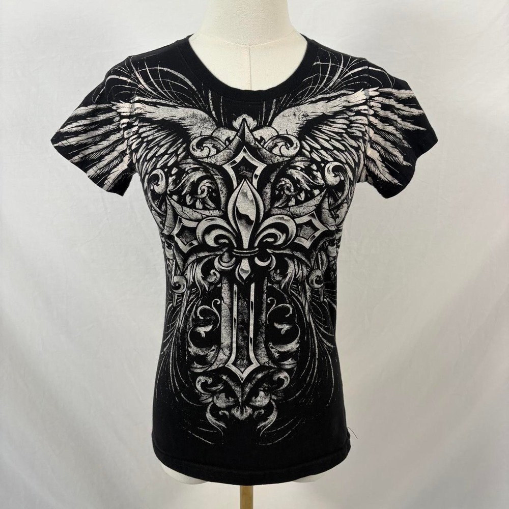 Fatal Rose black cross wings t shirt size small y2k grunge alternative